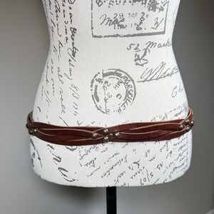 American Eagle Studded Braided Leather Belt L Brown Statement Western Boho